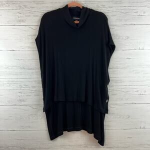 Fifteen Twenty Black Ribbed Knit Button Side Top Size XL